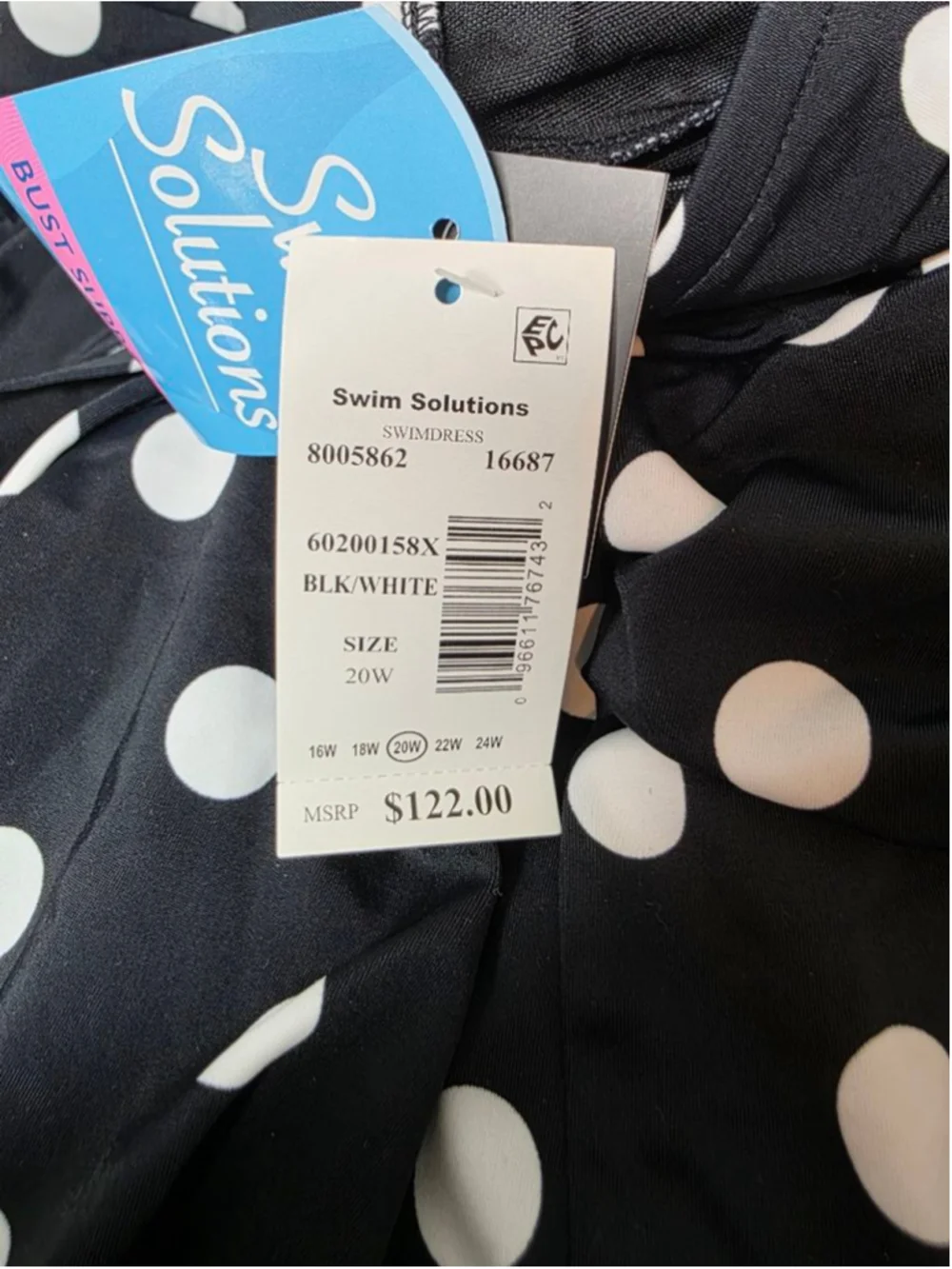 Swim Solutions Black White Polka Dot Swimdress One Piece Tummy Control 20W NWT - Picture 3 of 8